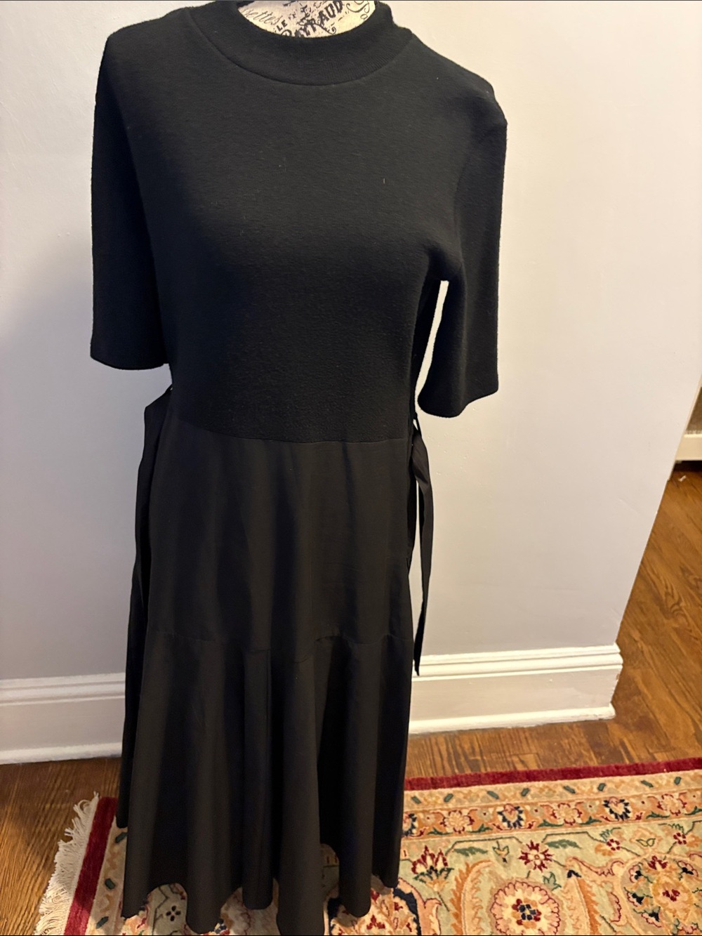 Zara Black Midi Dress with Side Tie Detail